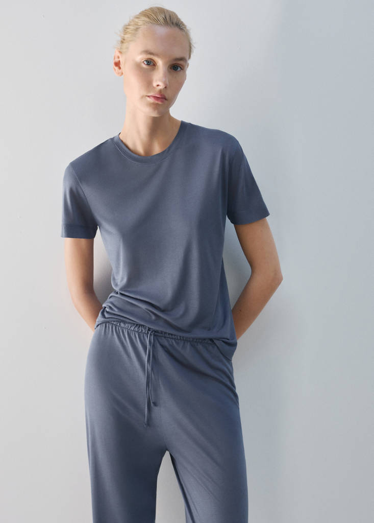 Short-sleeved micro-modal pyjama top — Blue
