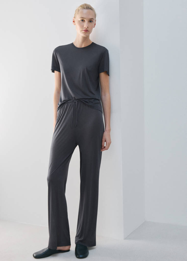 Short-sleeved micro-modal pyjama top — Charcoal