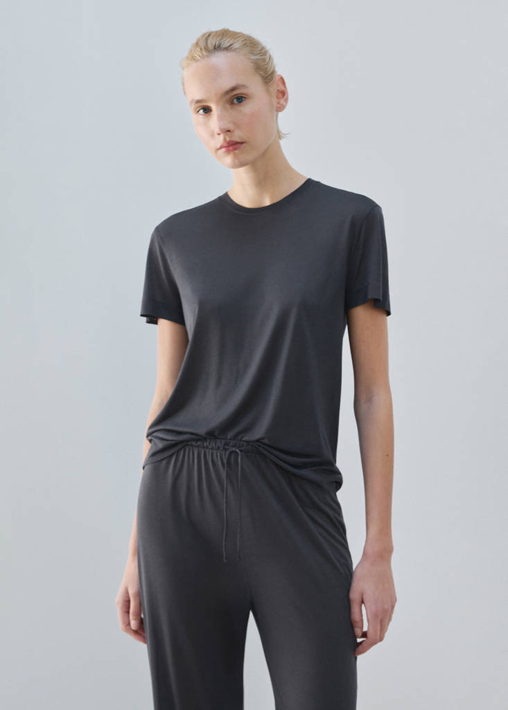 Short-sleeved micro-modal pyjama top — Charcoal