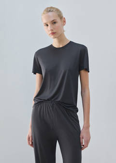 Short-sleeved micro-modal pyjama top — Charcoal 1