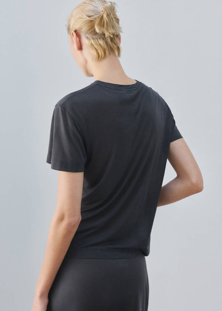 Short-sleeved micro-modal pyjama top — Charcoal