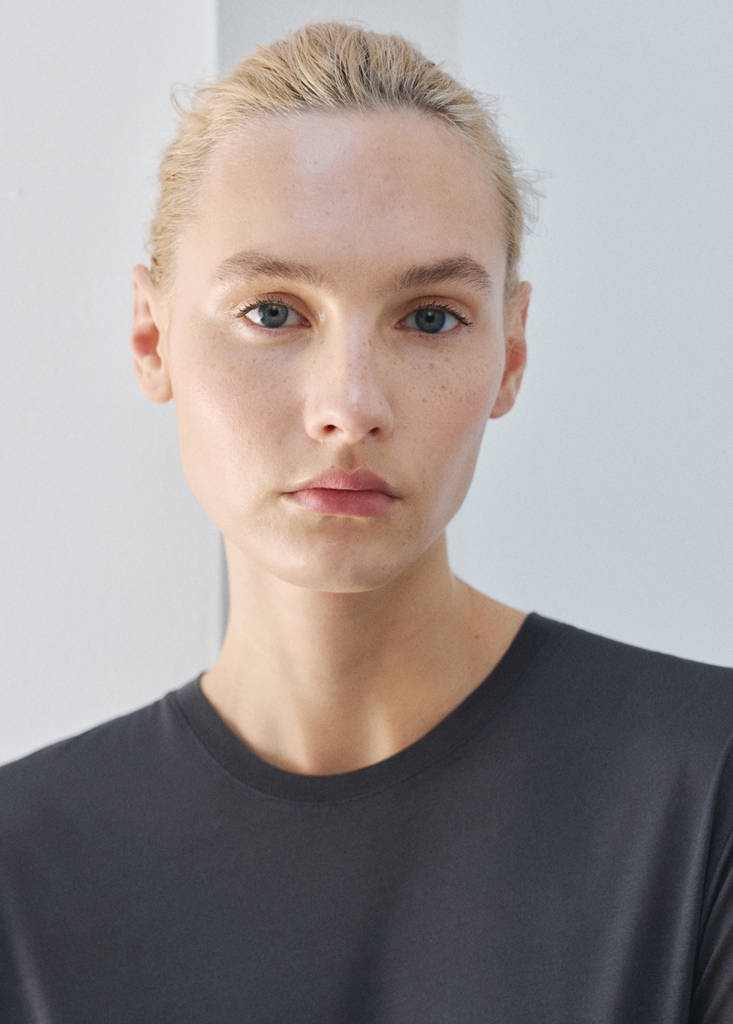 Short-sleeved micro-modal pyjama top — Charcoal
