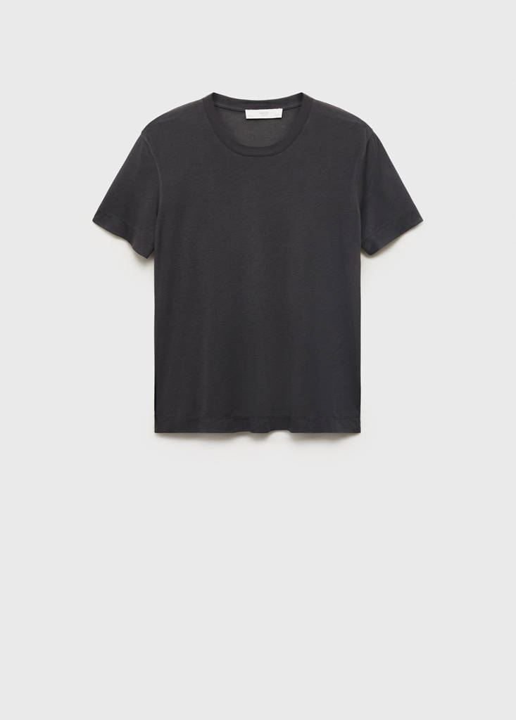 Short-sleeved micro-modal pyjama top — Charcoal