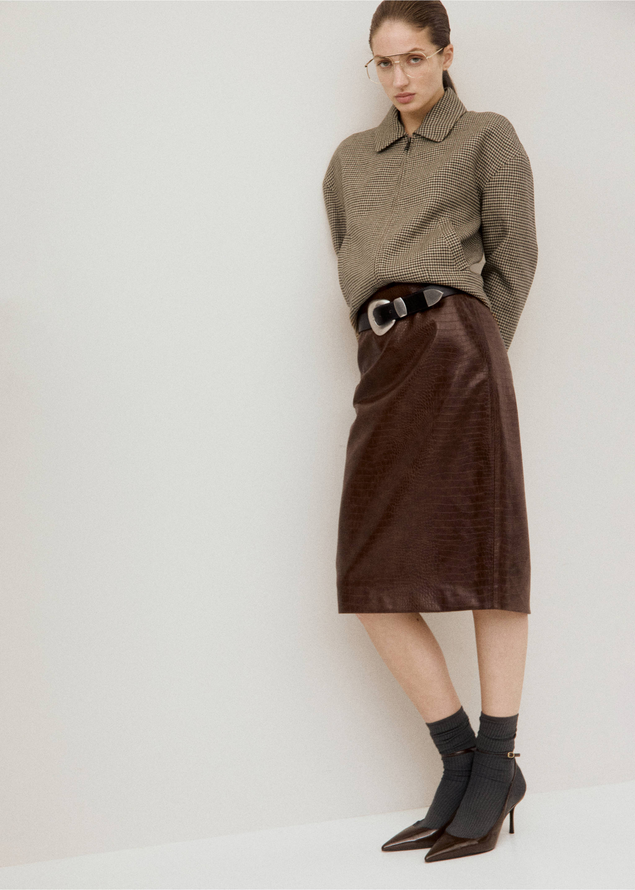 千鸟格翻领外套 - null, 中褐色. Ref: 27021324-00.