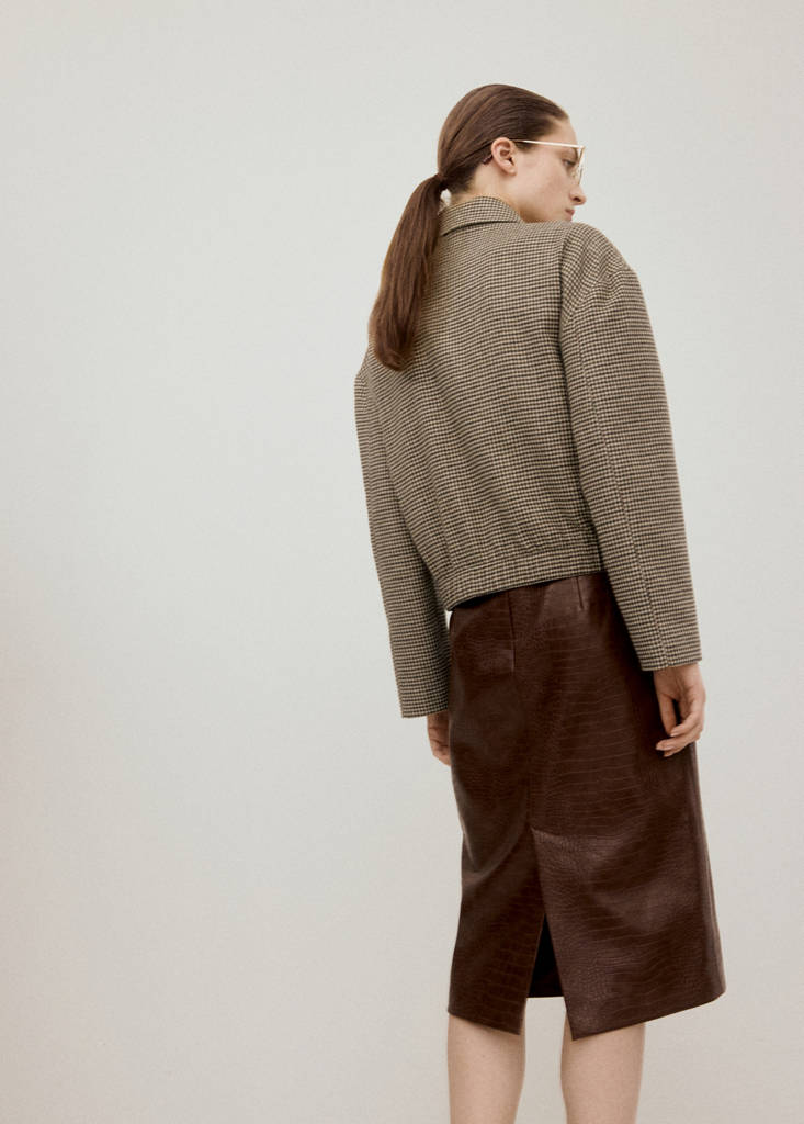 Houndstooth jacket with lapels — Medium Brown