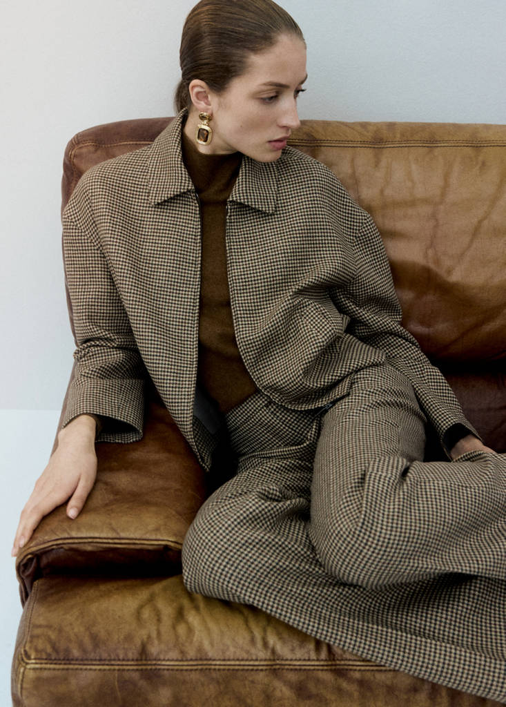 Houndstooth jacket with lapels — Medium Brown