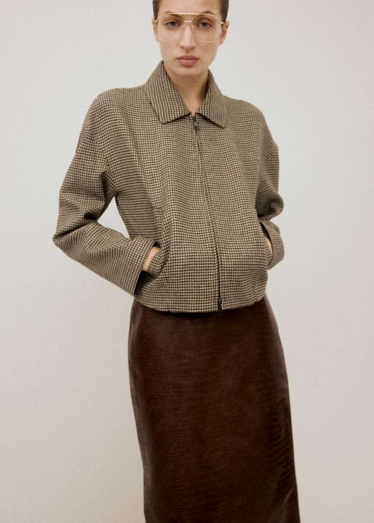 Houndstooth jacket with lapels — Medium Brown