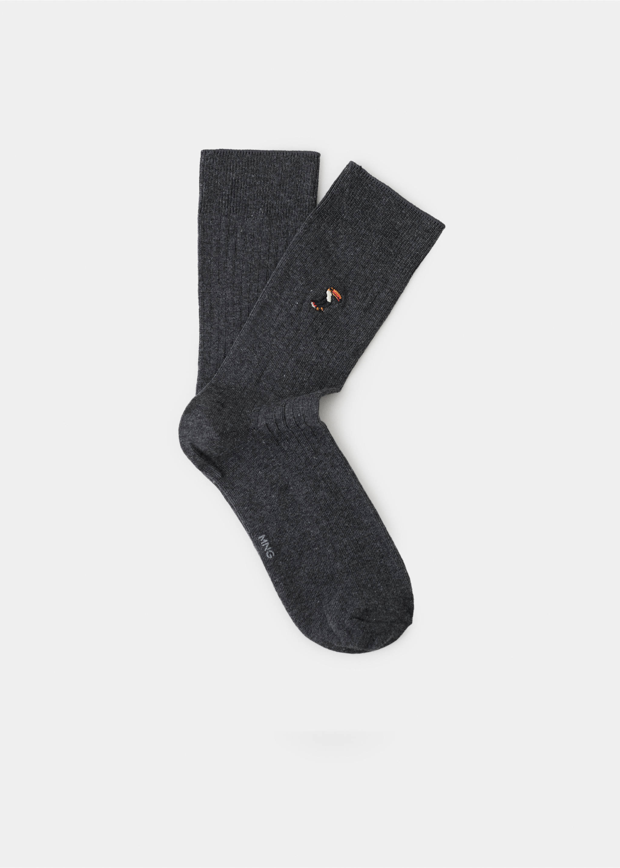 Embroidered cotton socks - Article without model, Grey. Ref: 27021329-00.