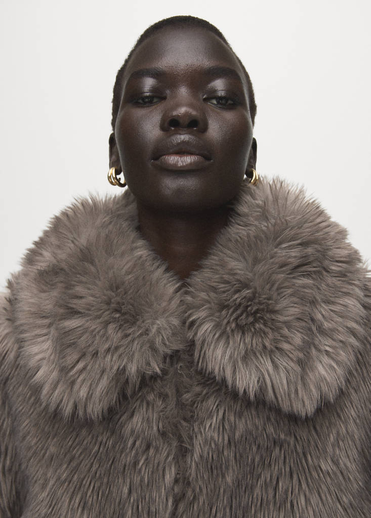 Faux-fur jacket with lapels — Grey