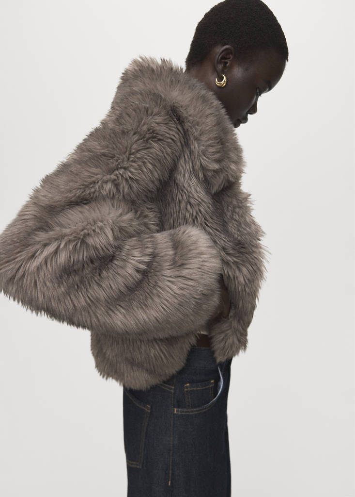 Faux-fur jacket with lapels — Grey