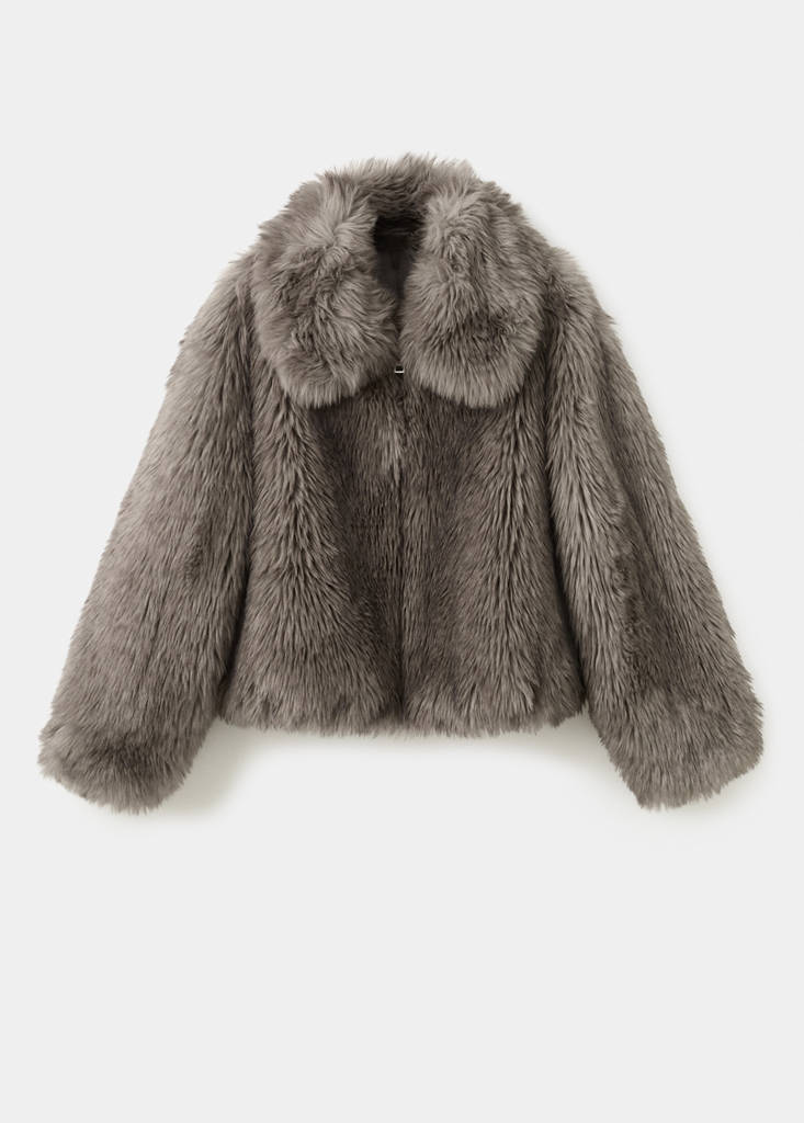 Faux-fur jacket with lapels — Grey