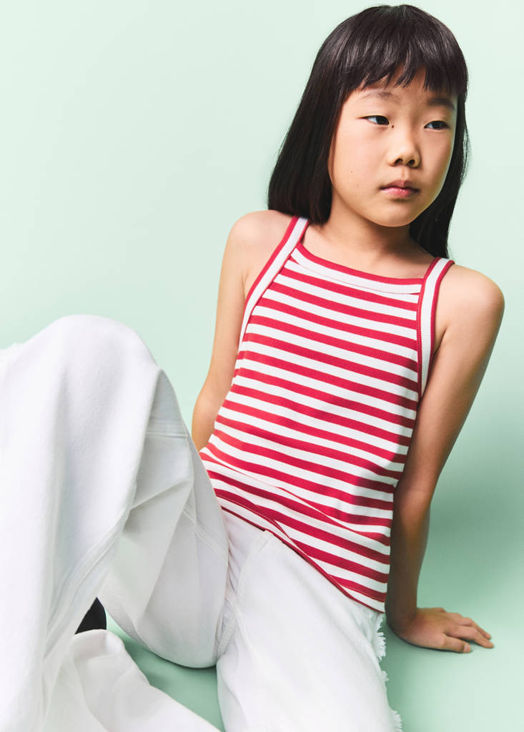 Striped rib T-shirt — Red