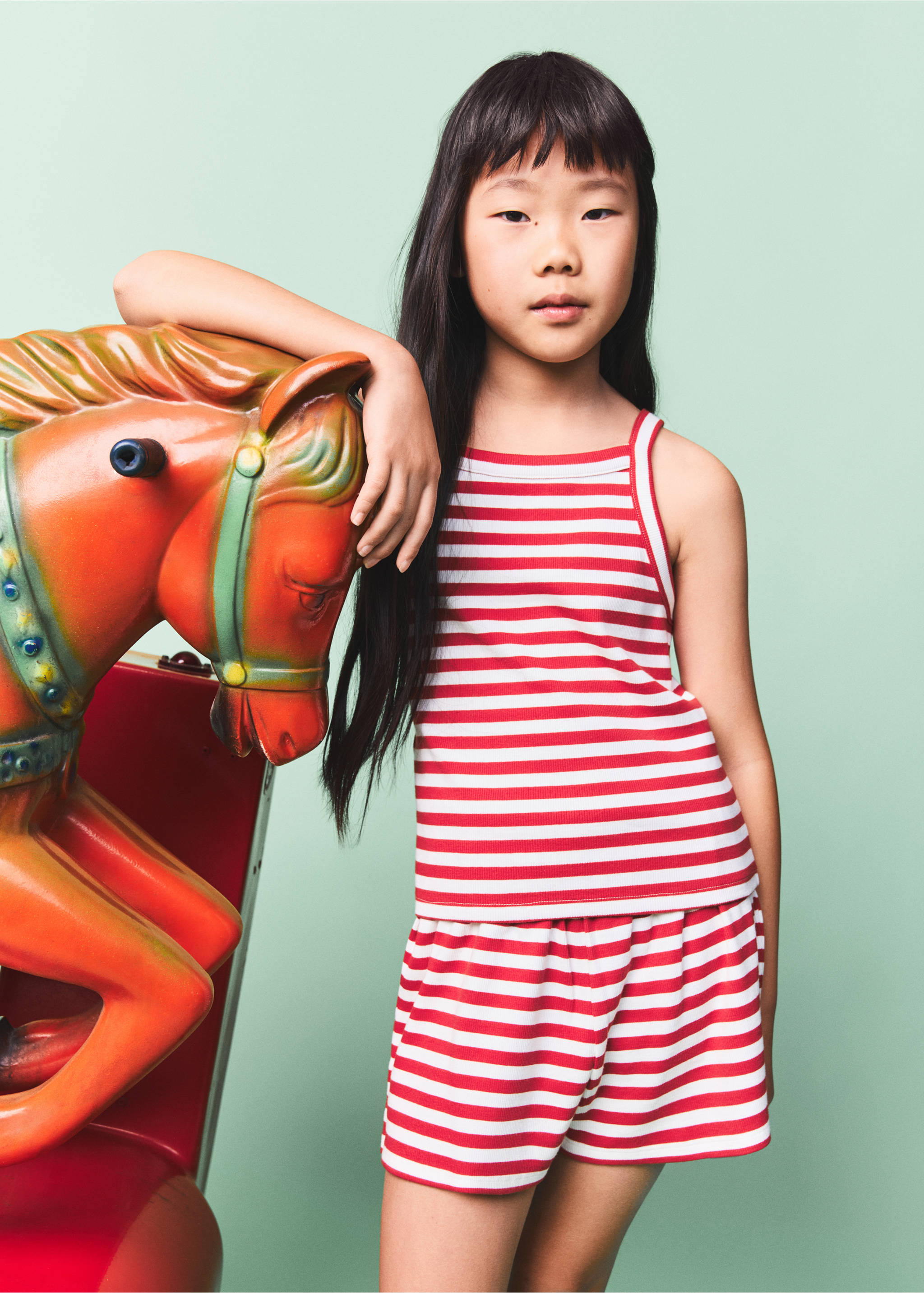 Striped rib T-shirt - Medium plane, Red. Ref: 27021511-00.