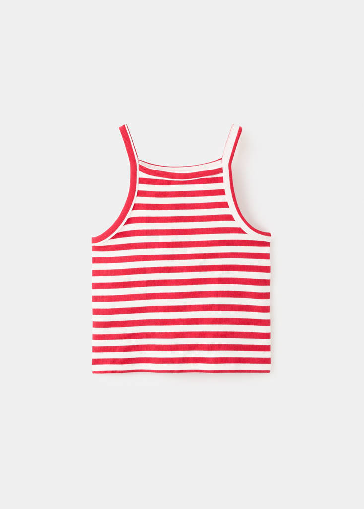Striped rib T-shirt — Red