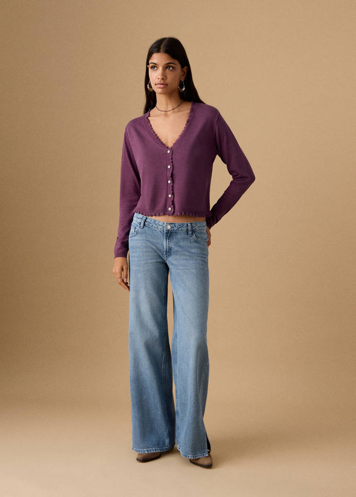 Ruffle  knit cardigan — Purple