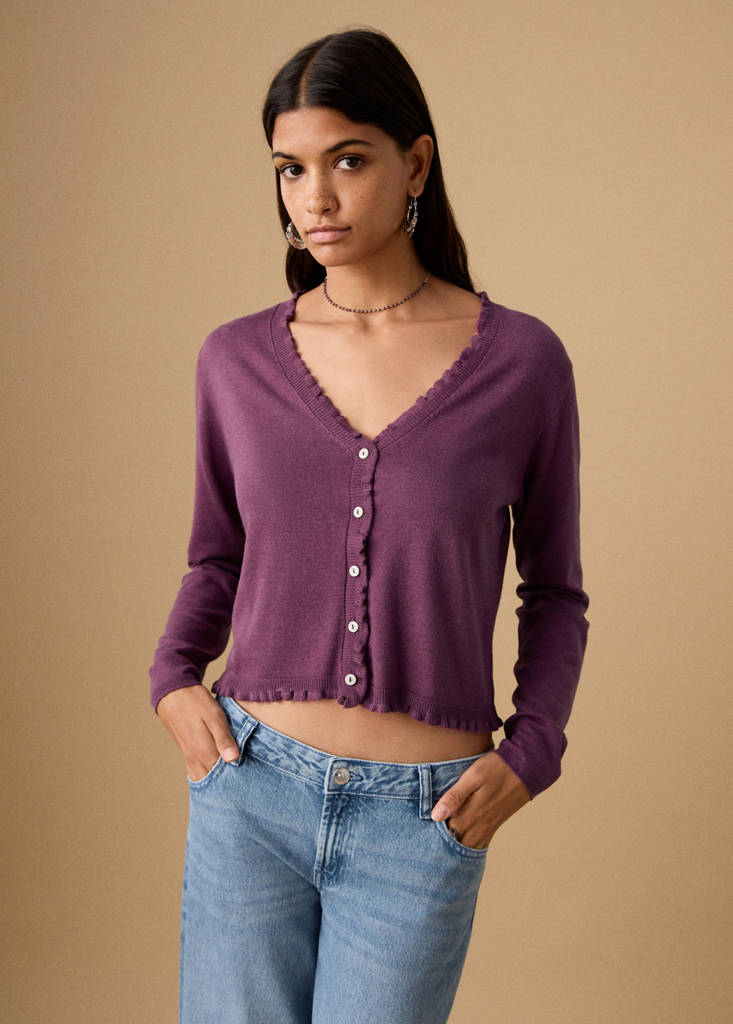 Ruffle  knit cardigan — Purple