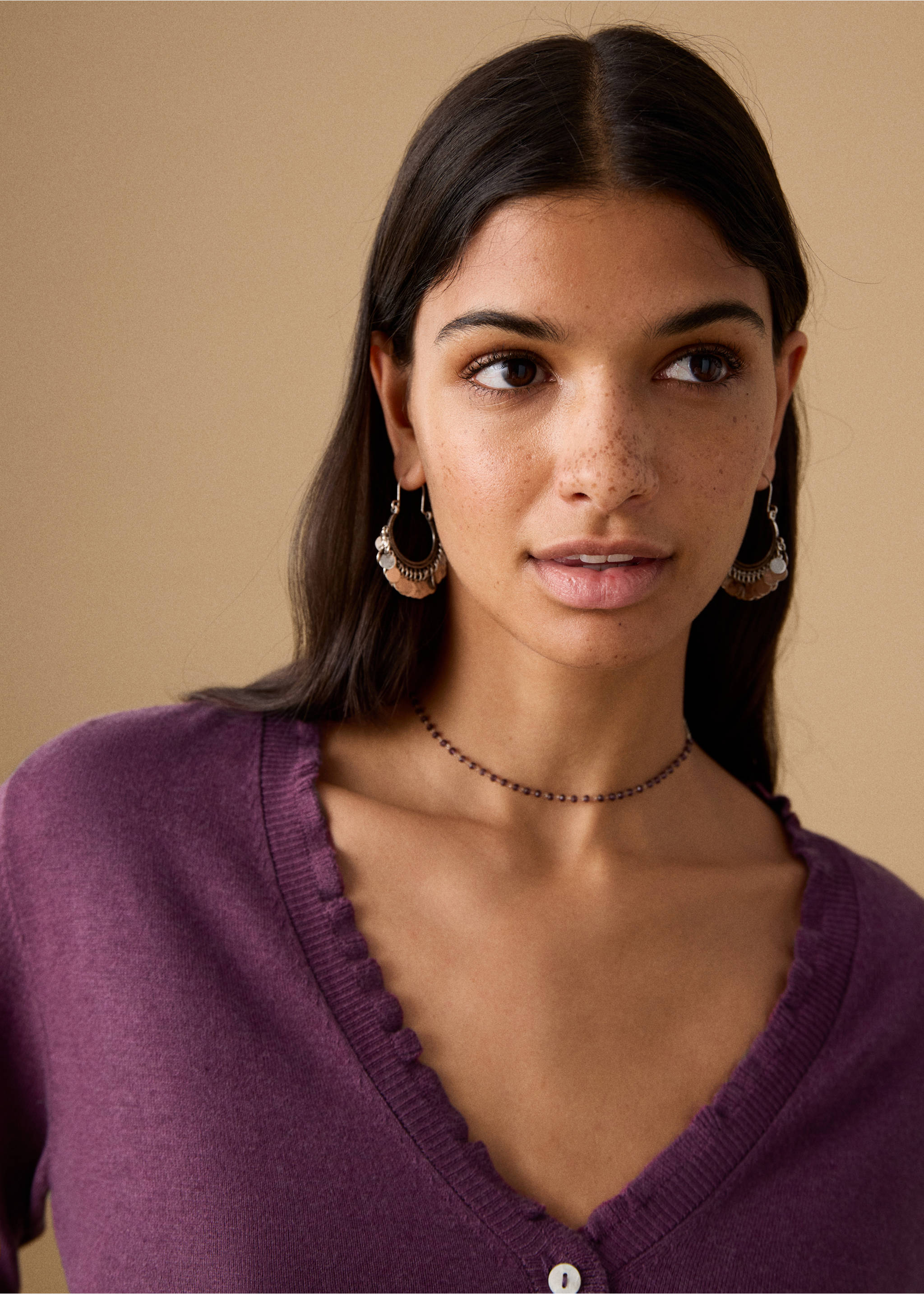 Вязаный кардиган с воланами - Деталь изделия 1, Пурпурный. Ref: 27021515-00.