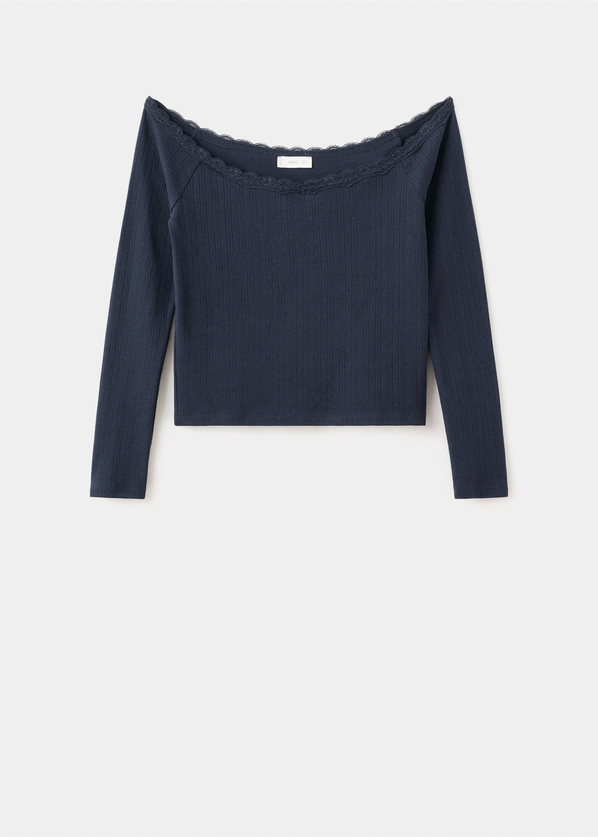 Кружевная футболка с вырезом «лодочка» - Изделие без модели, Глубокий темно-синий. Ref: 27021517-00.