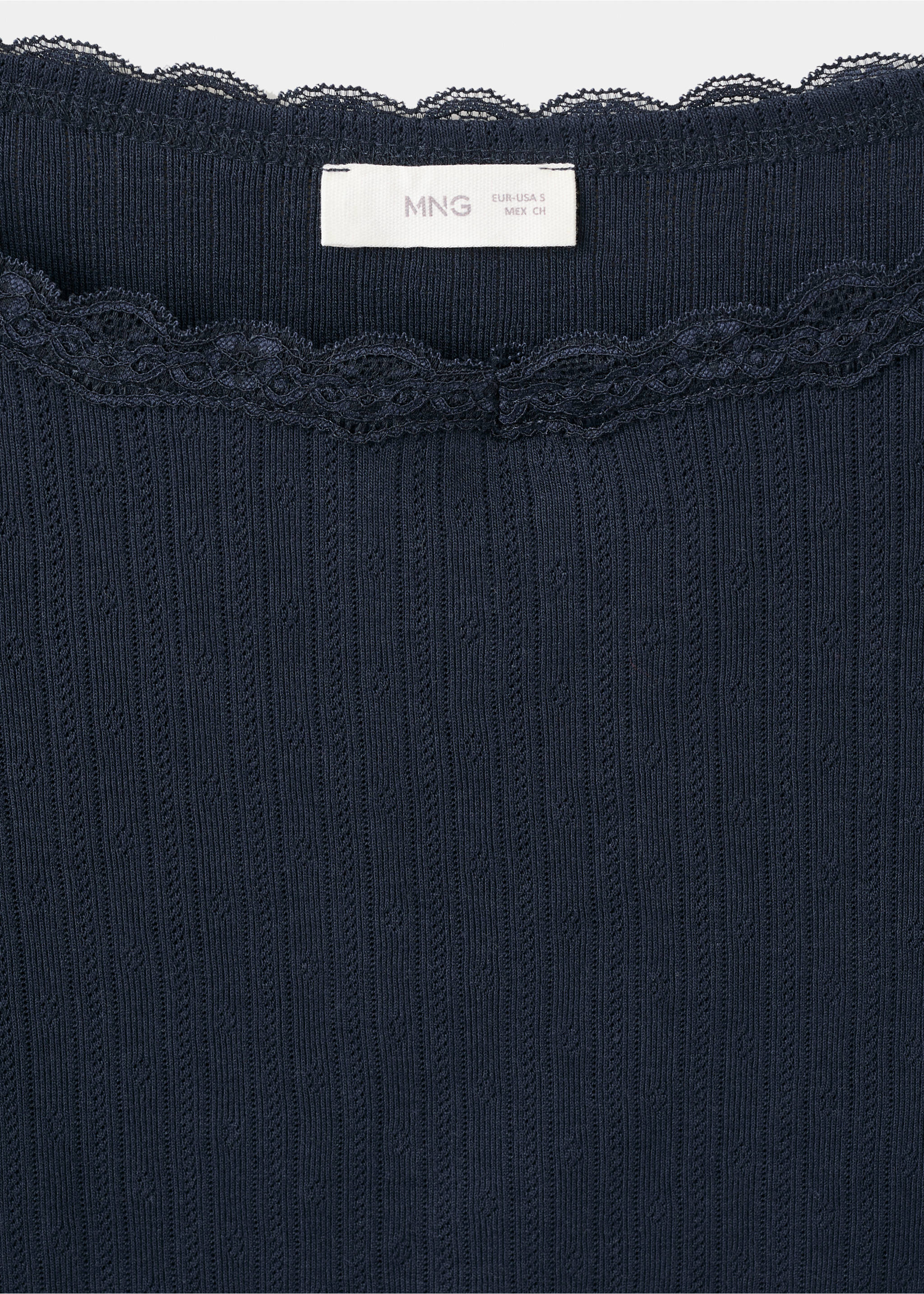 Кружевная футболка с вырезом «лодочка» - Деталь изделия 8, Глубокий темно-синий. Ref: 27021517-00.