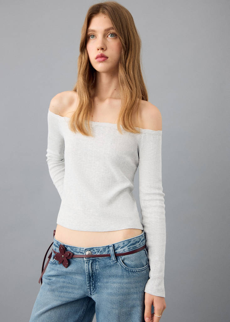 Lace boat-neck t-shirt — Medium Heather Grey