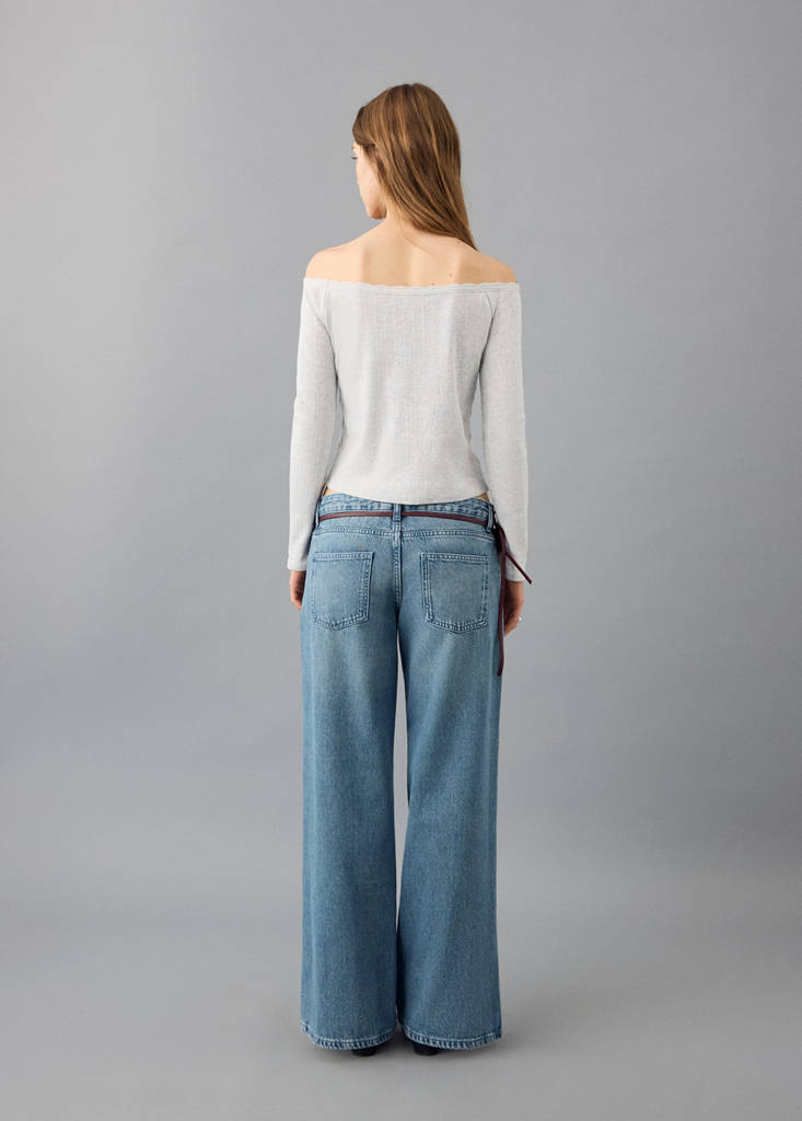 Lace boat-neck t-shirt — Medium Heather Grey