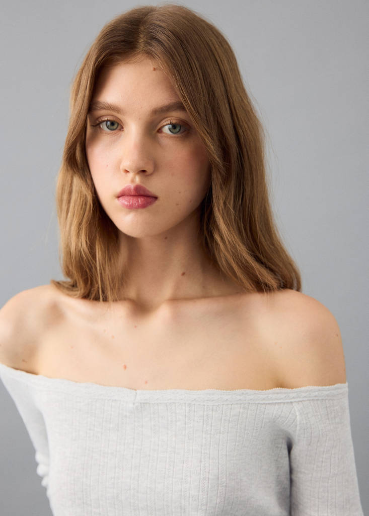 Lace boat-neck t-shirt — Medium Heather Grey
