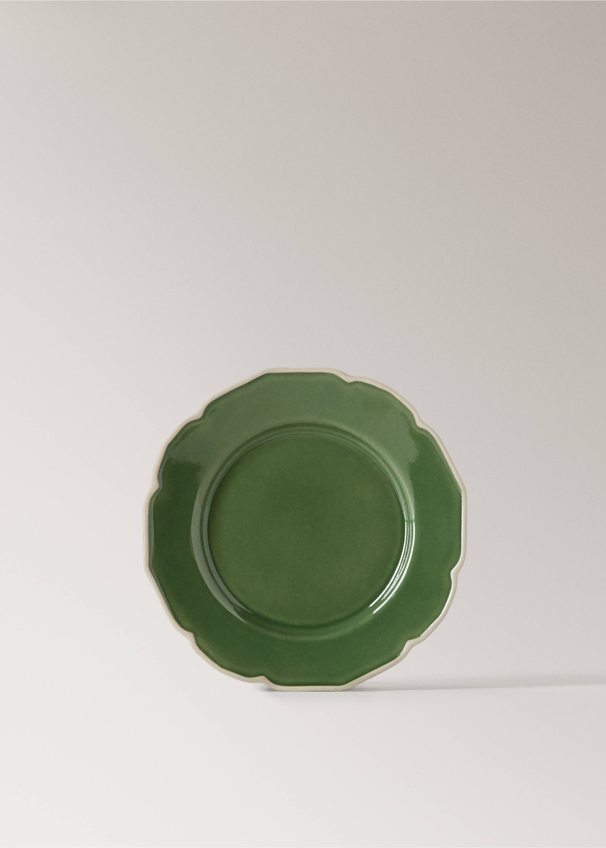 Stoneware dessert plate with wavy design - Article without model, Green. Ref: 27021527-00.