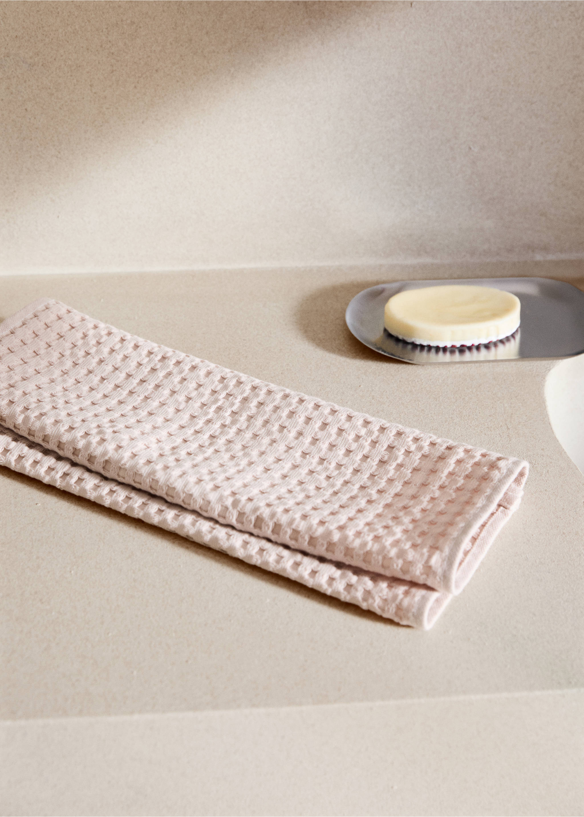 Cotton waffle hand towel - General plane, Apricot. Ref: 27021531-00.
