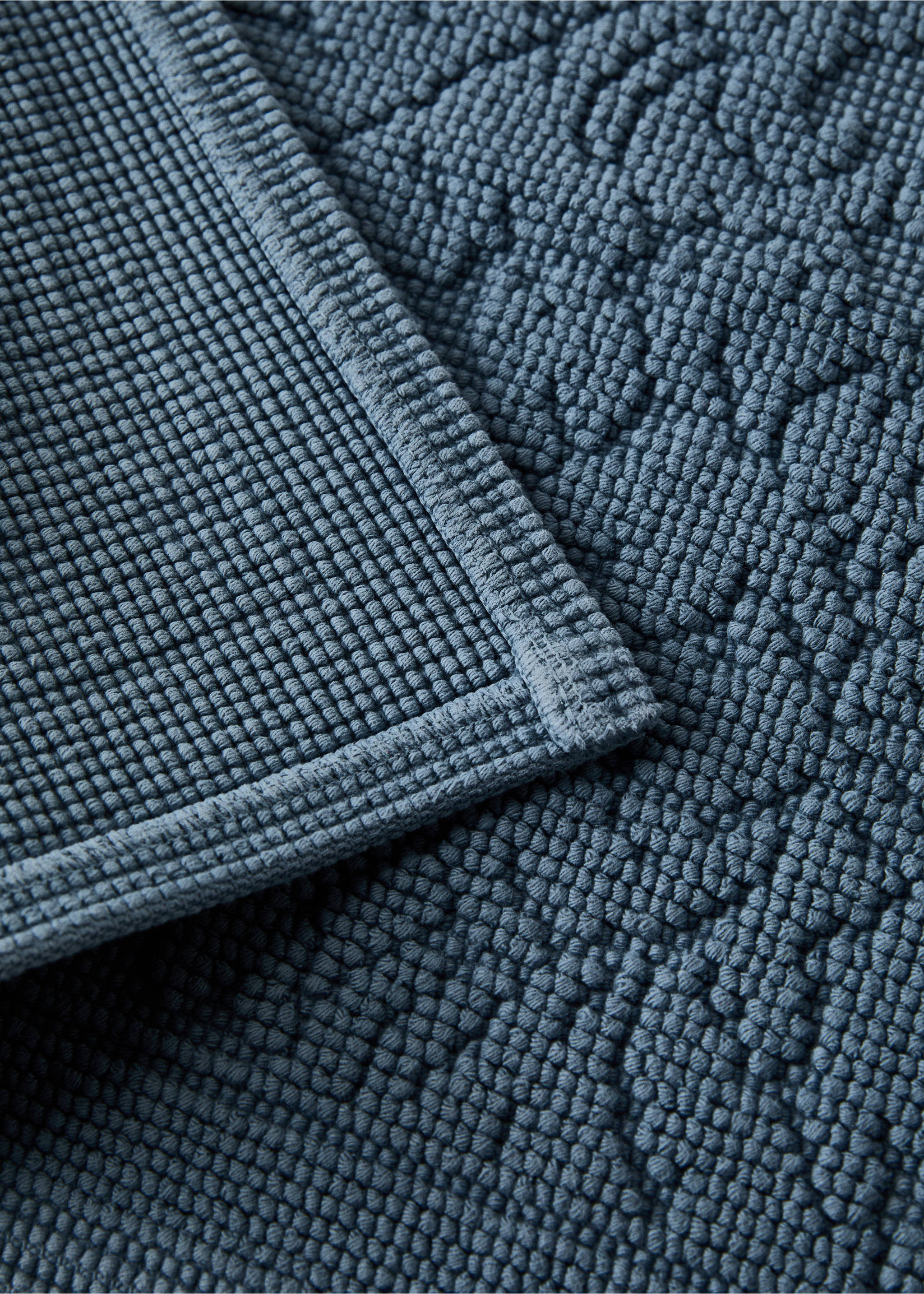 Cotton jacquard bath rug - Details of the article 2, Blue. Ref: 27021537-00.