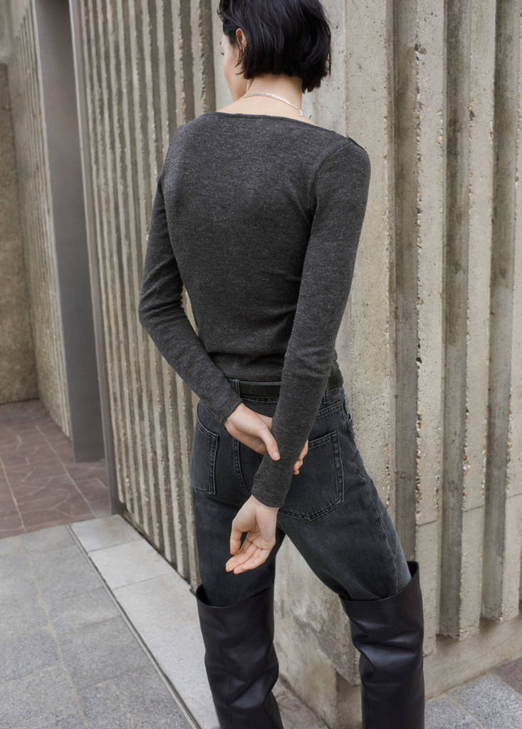 Lace-trimmed scoop-neck top — Medium Heather Grey