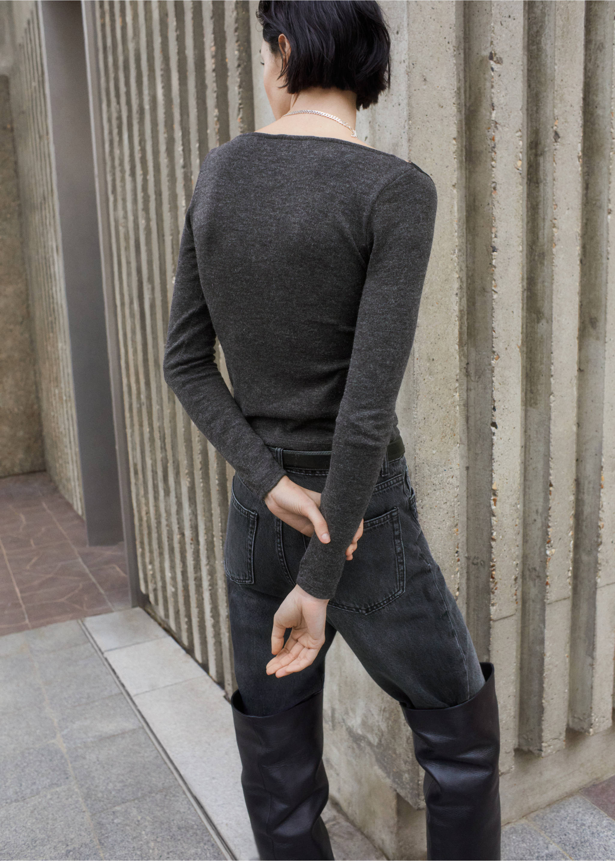 Lace-trimmed scoop-neck top - Reverse of the article, Medium Heather Grey. Ref: 27021540-00.