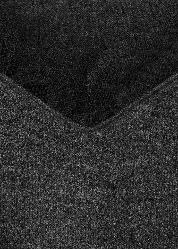 Lace-trimmed scoop-neck top — Medium Heather Grey