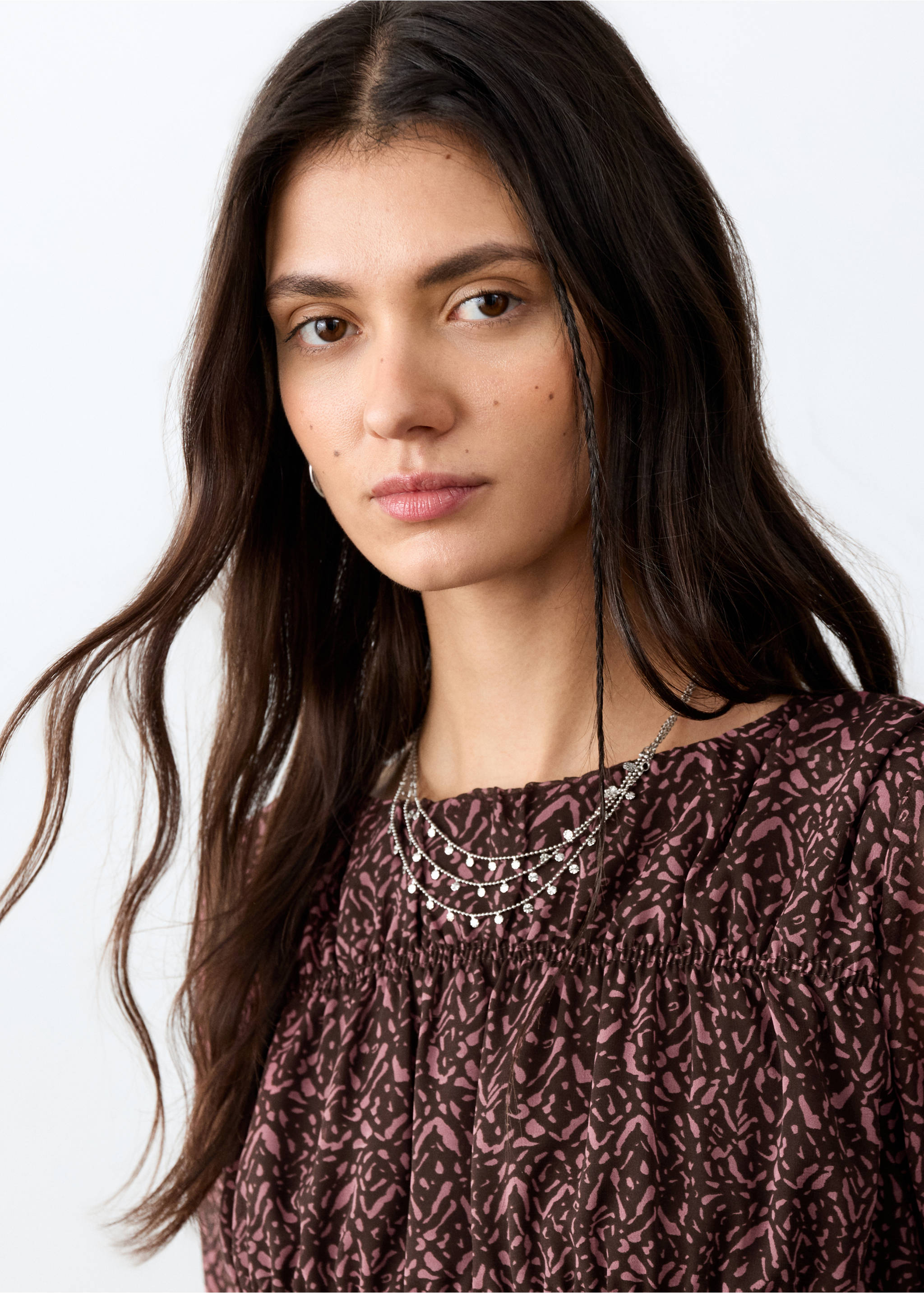 بلوزة مطبوعة بكشكشة - تفاصيل المنتج 1, بني. Ref: 27021542-00.