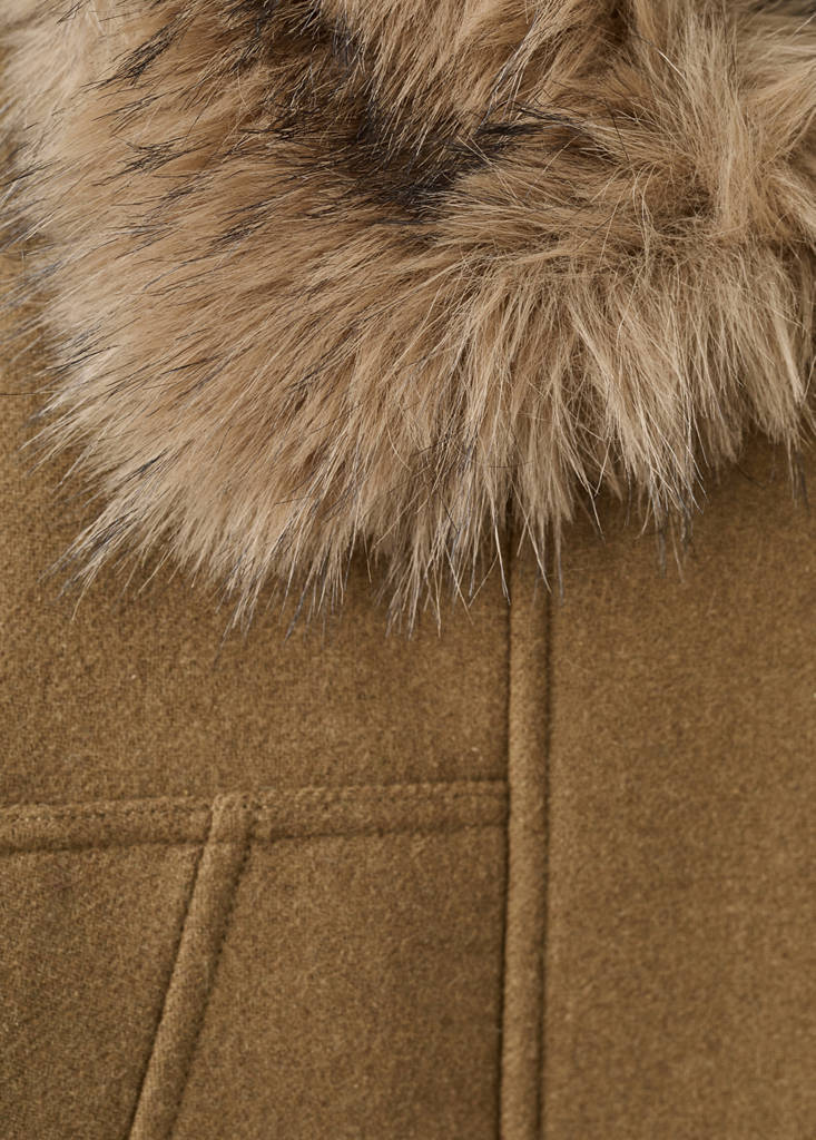 Wool blend jacket with fur collar — Brown