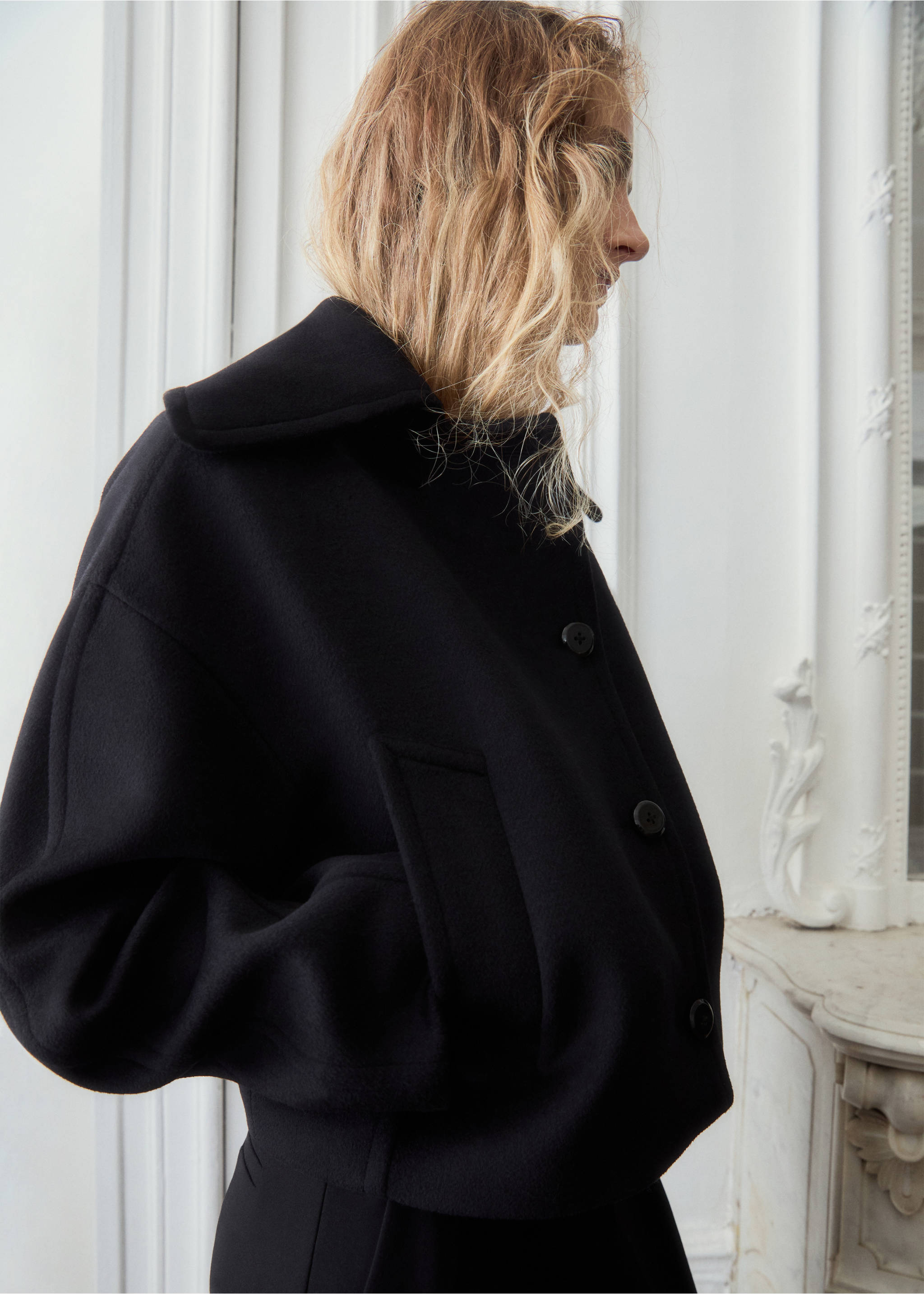 Wool jacket with shirt collar - Medium plane, Black. Ref: 27022540-00.