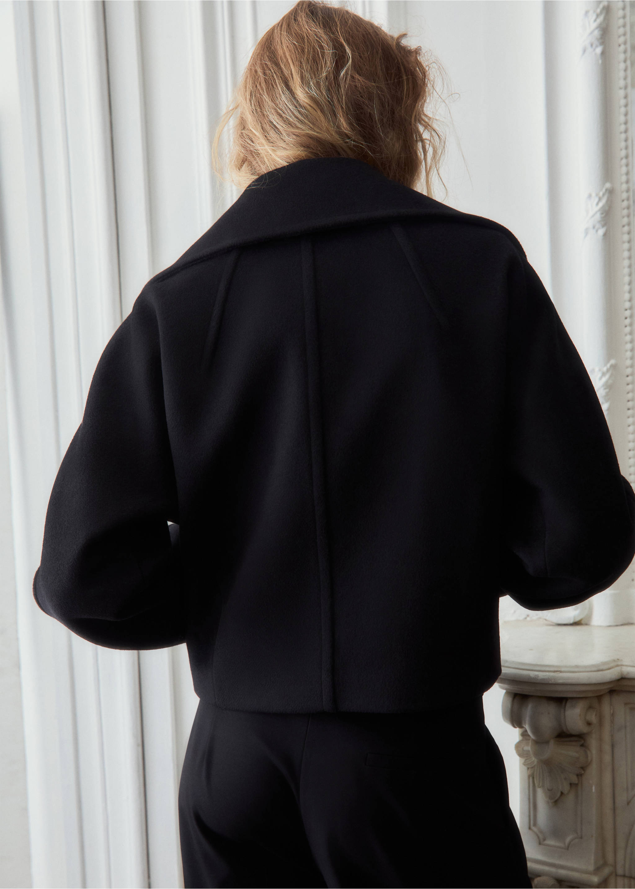 Wool jacket with shirt collar - Reverse of the article, Black. Ref: 27022540-00.