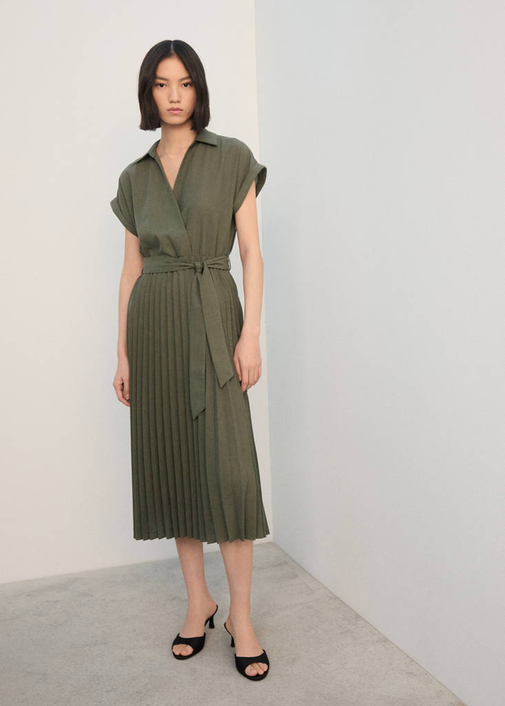 Pleated shirt dress — Khaki