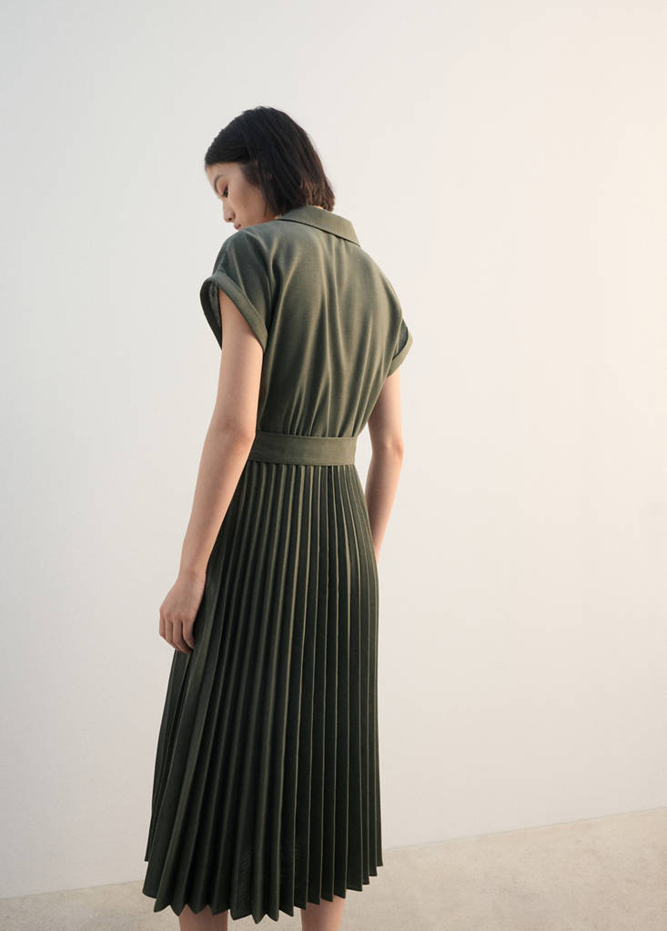 Pleated shirt dress — Khaki