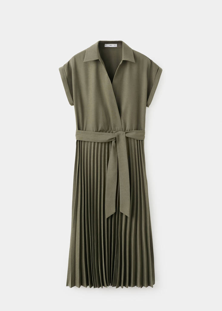 Pleated shirt dress — Khaki