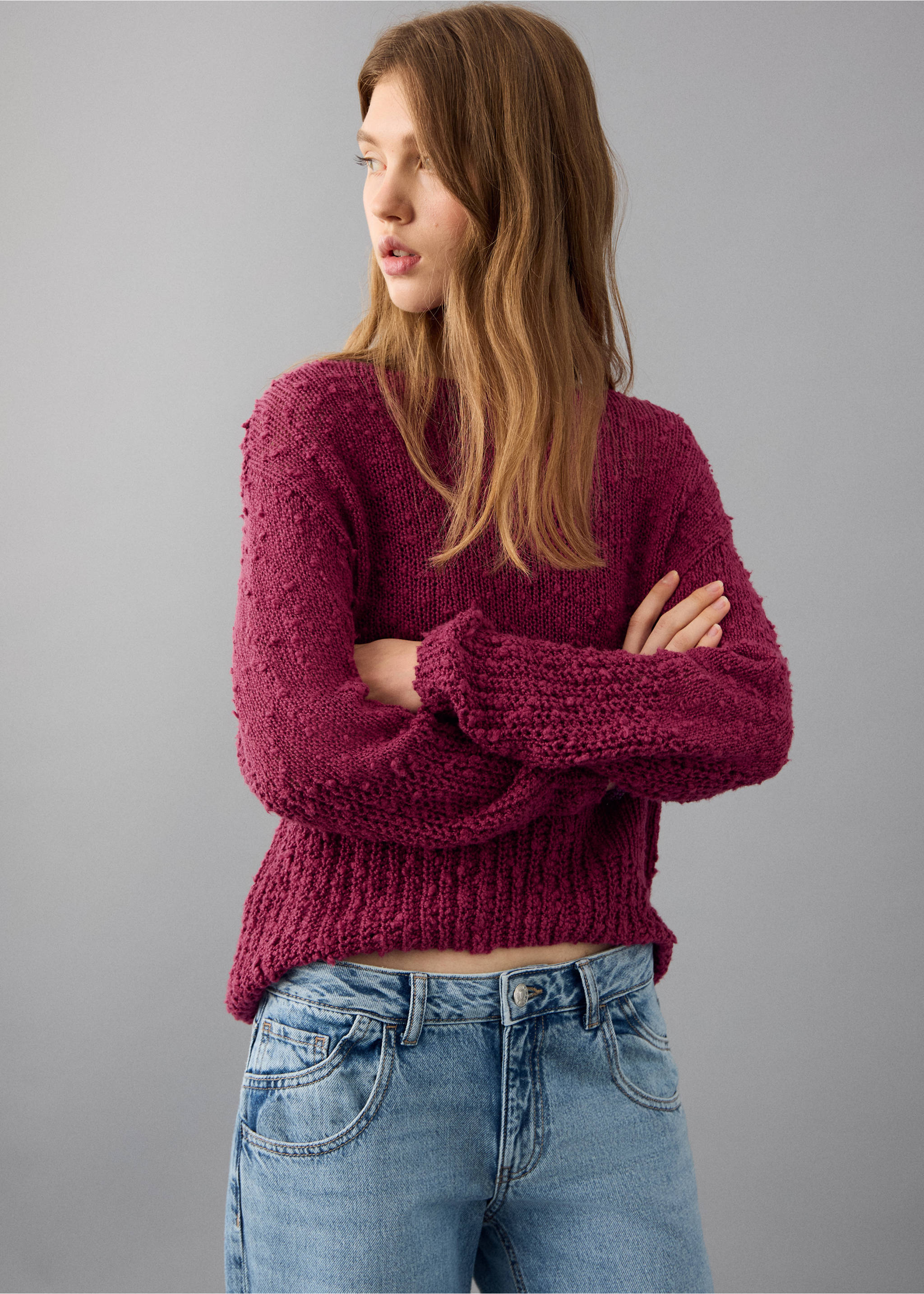 Fine-knit sweater - Medium plane, Cherry. Ref: 27022543-00.