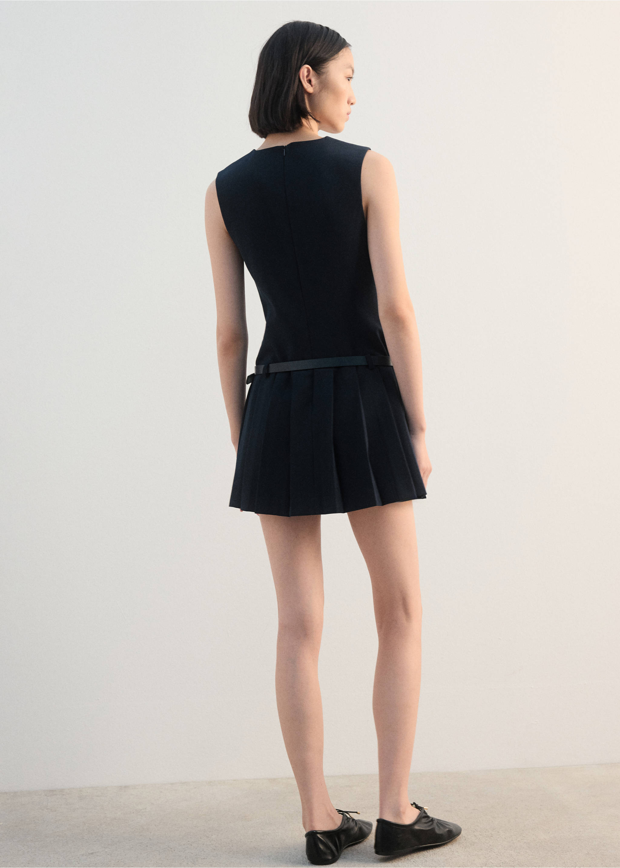 褶皱腰带连衣裙 - null, 海军蓝. Ref: 27022546-00.