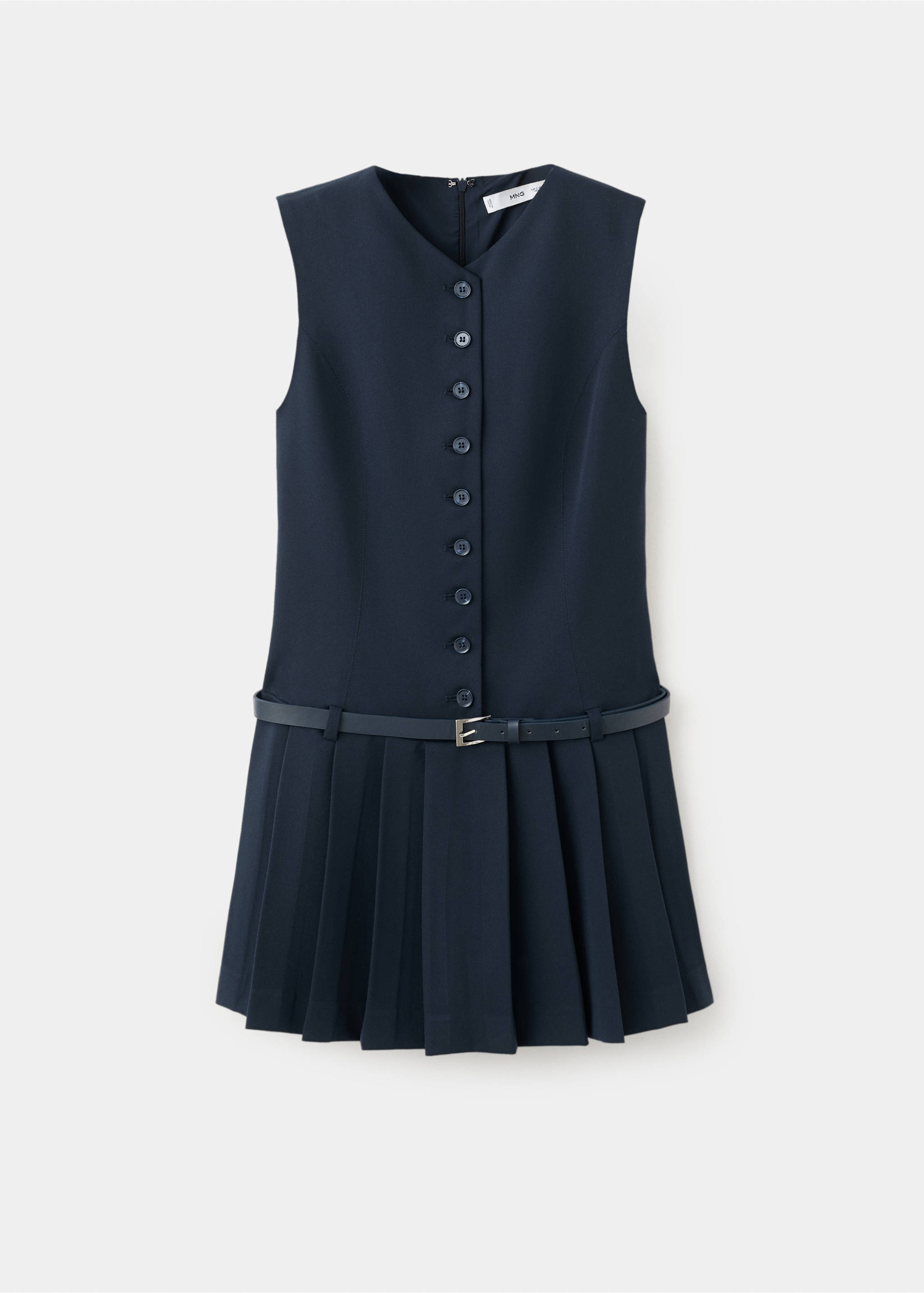 Pleated dress with belt - Article without model, Navy. Ref: 27022546-00.