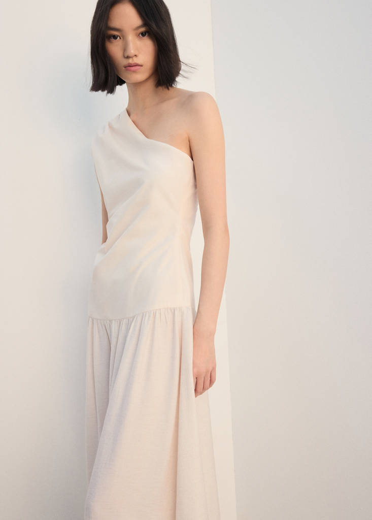 MANGO - Asymmetrical pleated Dress Ecru - 2