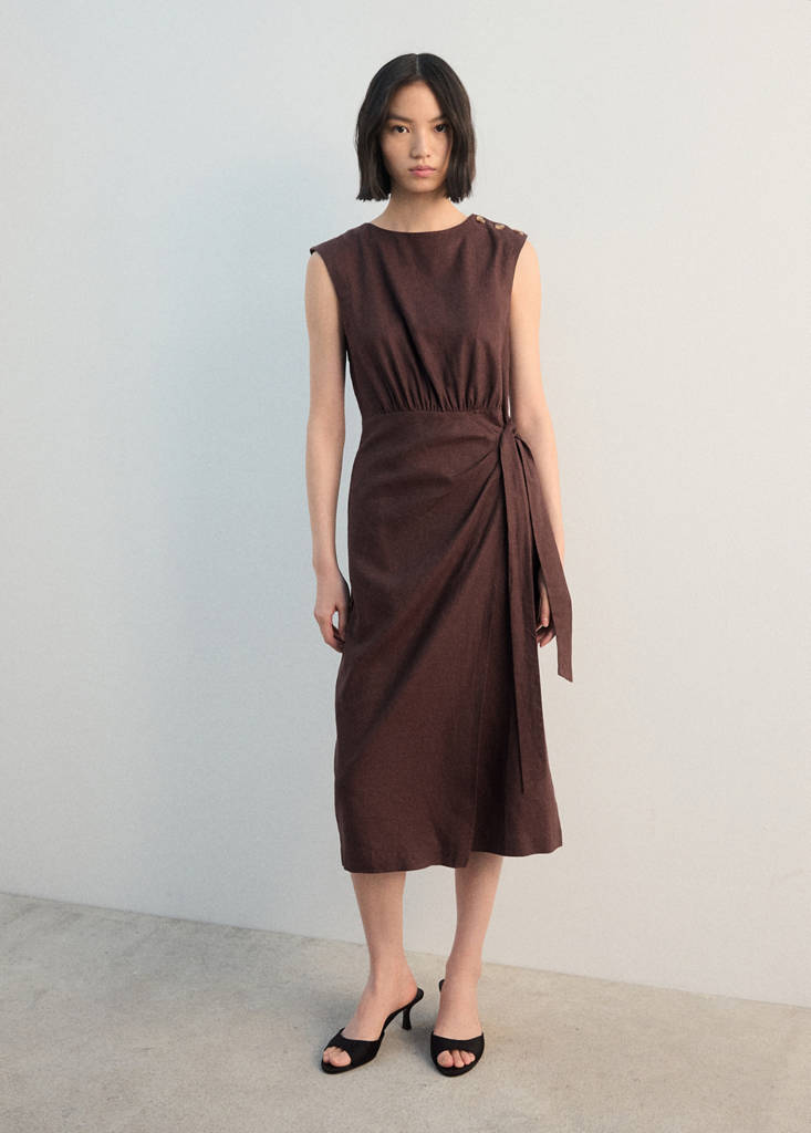 Linen wrap dress — Chocolate