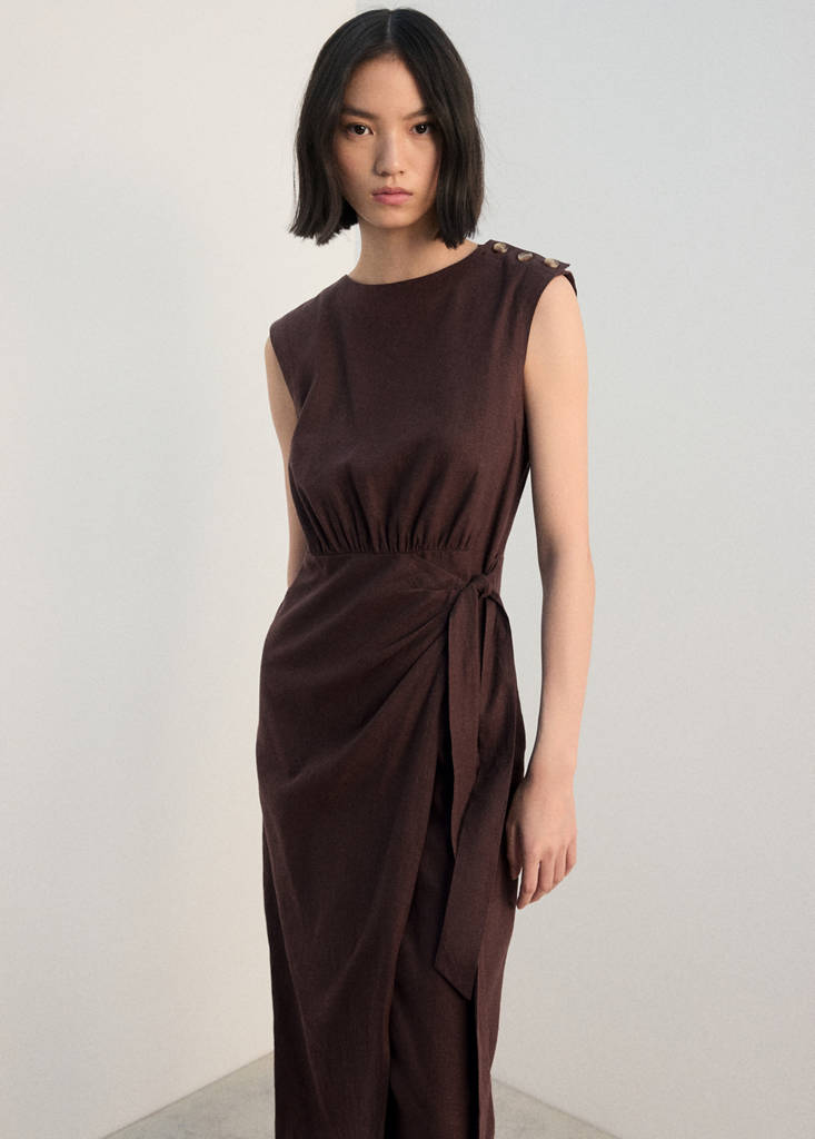 Linen wrap dress — Chocolate