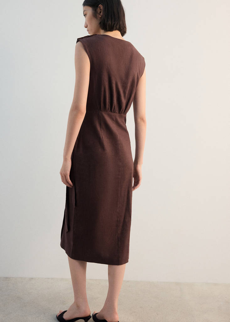 Linen wrap dress — Chocolate
