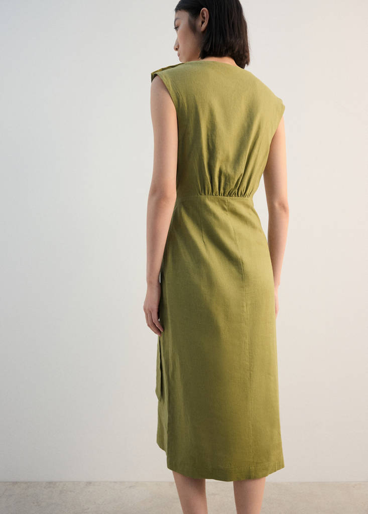 Linen wrap dress — Olive Green