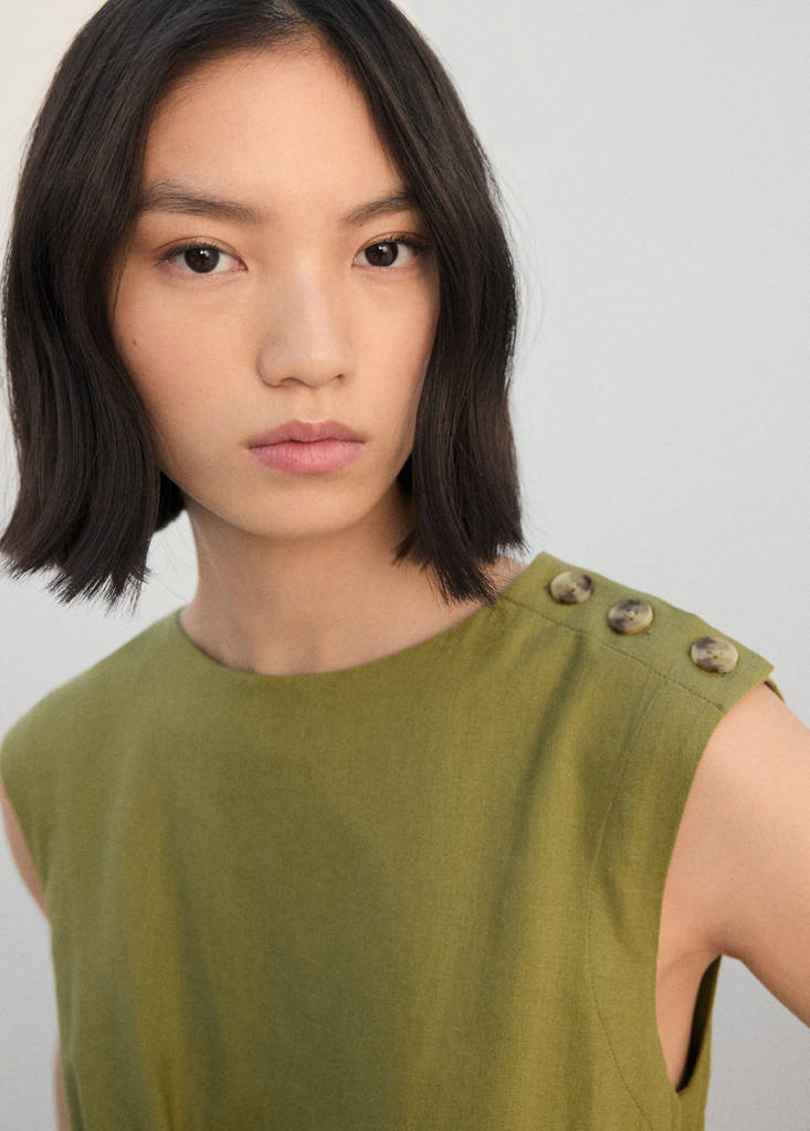 Linen wrap dress — Olive Green