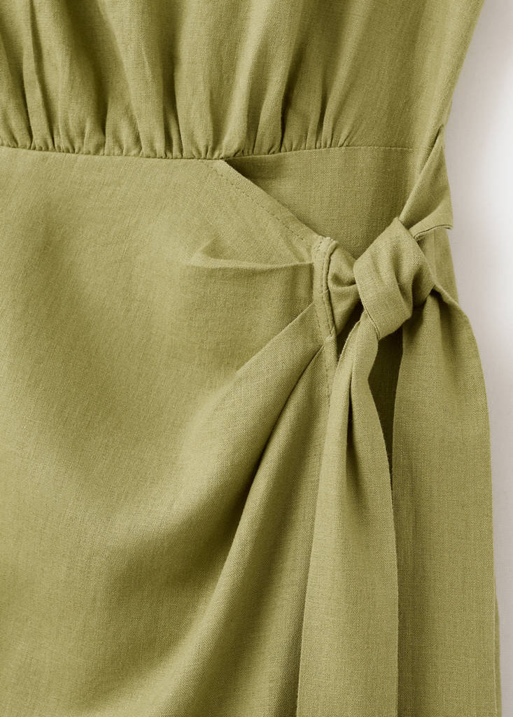Linen wrap dress — Olive Green
