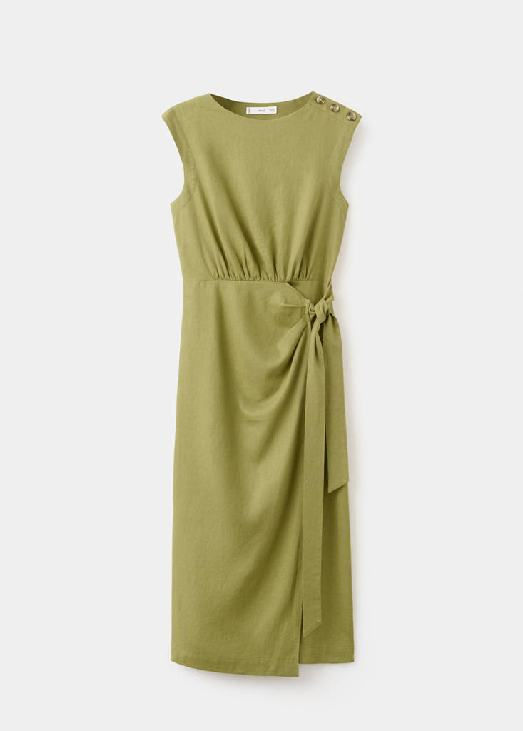 Linen wrap dress — Olive Green